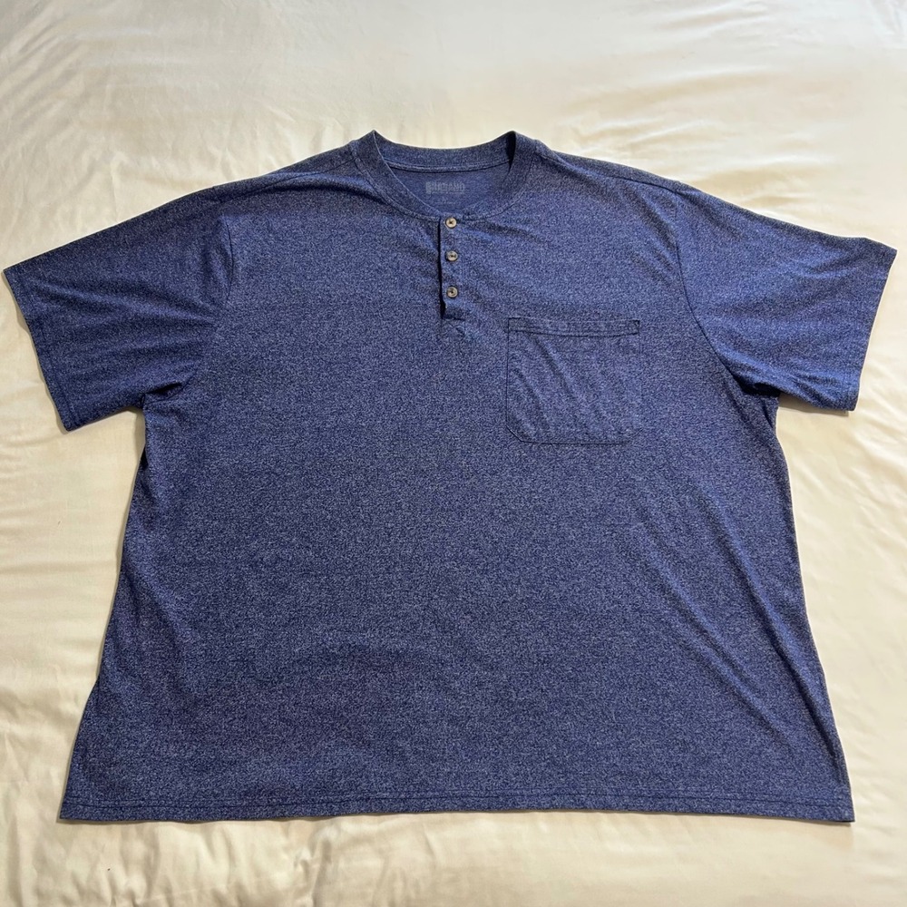 Haband Mens 3XL Blue Heathered Short Sleeve Henley Pocket Shirt 1D3